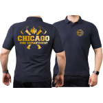 CHICAGO FIRE Dept. axes and flames, GOLD edition, navy Polo