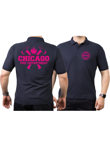 CHICAGO FIRE Dept. axes and flames neonpink, navy Polo