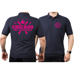 CHICAGO FIRE Dept. axes and flames neonpink, navy Polo