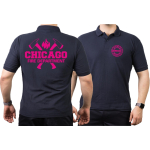 CHICAGO FIRE Dept. axes and flames neonpink, blu navy Polo