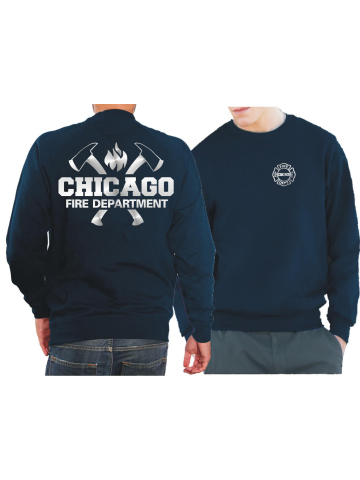 CHICAGO FIRE Dept. axes and flames, SILVER edition, blu navy Sweat