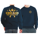 CHICAGO FIRE Dept. axes and flames, GOLD edition, azul marino Sweat