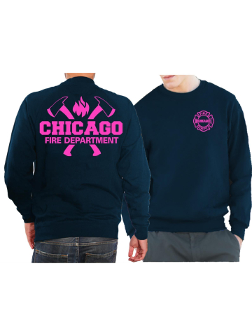CHICAGO FIRE Dept. axes and flames neonpink, azul marino Sweat