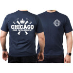 CHICAGO FIRE Dept. axes and flames, azul marino T-Shirt, XL