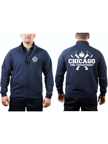 CHICAGO FIRE Dept. Sweat jacket navy, with axes and Standard-Emblem