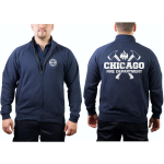 CHICAGO FIRE Dept. Sweat jacket navy, with axes and Standard-Emblem, silver Edition