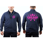 CHICAGO FIRE Dept. Sweat jacket navy, with axes and Standard-Emblem, pink Edition