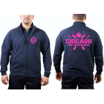 CHICAGO FIRE Dept. Sweat jacket navy, with axes and Standard-Emblem, pink Edition