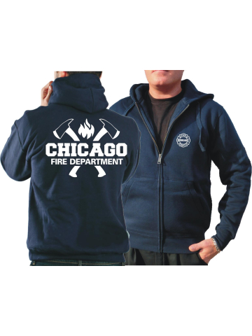 CHICAGO FIRE Dept. Giacca con cappuccio blu navy, con assin e Standard-Emblem, white