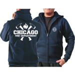 CHICAGO FIRE Dept. Hooded jacket navy, with axes and Standard-Emblem, white