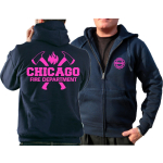 CHICAGO FIRE Dept. Giacca con cappuccio blu navy, con assin e Standard-Emblem, pink Edition
