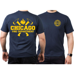 CHICAGO FIRE Dept. axes and flames en yellow, azul marino...