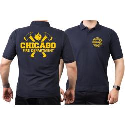 CHICAGO FIRE Dept. axes and flames in yellow, navy Polo