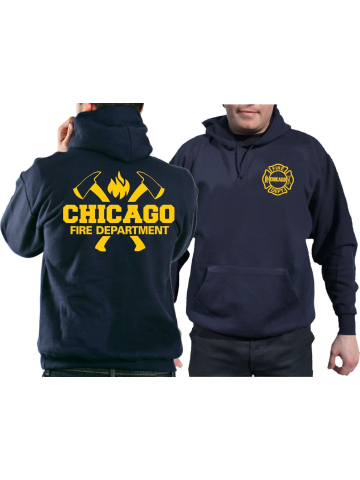CHICAGO FIRE Dept. axes and flames en yellow, azul marino Hoodie