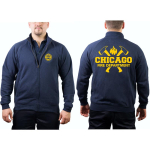 CHICAGO FIRE Dept. Sweat jacket navy, with axes and Standard-Emblem in yellow