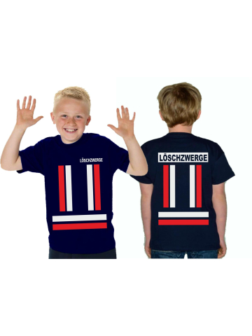 Kinder-T-Shirt navy, LÖSCHZWERGE mit roten und silbernen Streifen