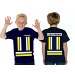 Kinder-T-Shirt azul marino, LÖSCHZWERGE con amarillon y platanen banda