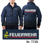WorkSoftshelljacke navy, BaWü mit Stauferlöwe FEUERWEHR silber mit rotem Streifen hinten