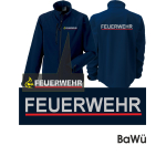 Softshelljacke azul marino, BaWü con Stauferlöwe nach VwV, FEUERWEHR plata con rojo banda hinten
