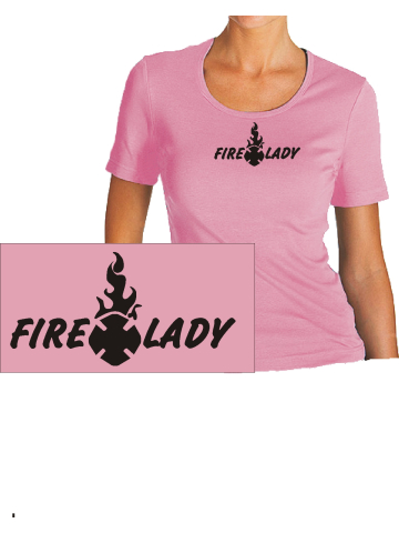 T-shirt femme-Shirt tailliert dans rosa, FIRE LADY dans noir avec Text