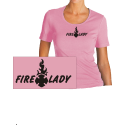 Maglietta delle donne-Shirt tailliert nel rosa, FIRE LADY nel nero con Text