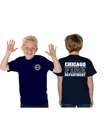 Kinder-T-Shirt azul marino, CHICAGO FIRE DEPT., en blanco