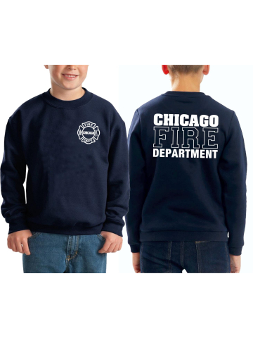 Kinder-Sweat azul marino, CHICAGO FIRE DEPTARTMENT, en blanco