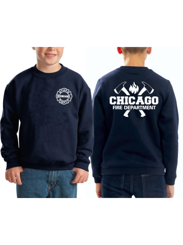 Kinder-Sweat navy, CHICAGO FIRE DEPT. with axes and Flamme in white