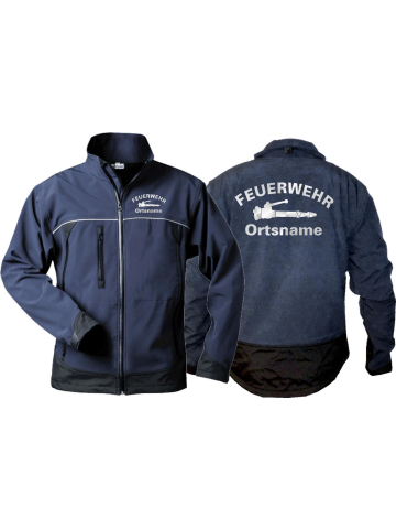 WorkSoftshelljacket navy, font "M3" (Strahlrohr) with place-name
