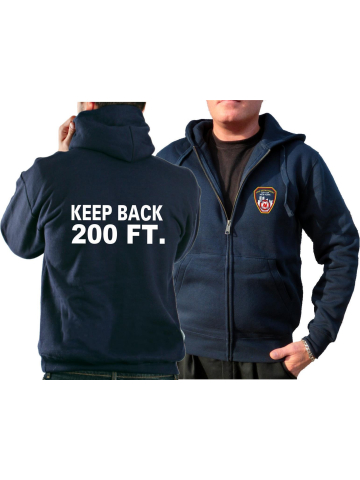 Hooded jacket navy, "KEEP BACK 200 FT." with Emblem NYC Fire Dept.
