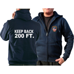 Hooded jacket navy, "KEEP BACK 200 FT." with...